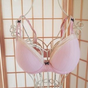 Betsey Johnson Intimates Lace Pink Black Bow Bra